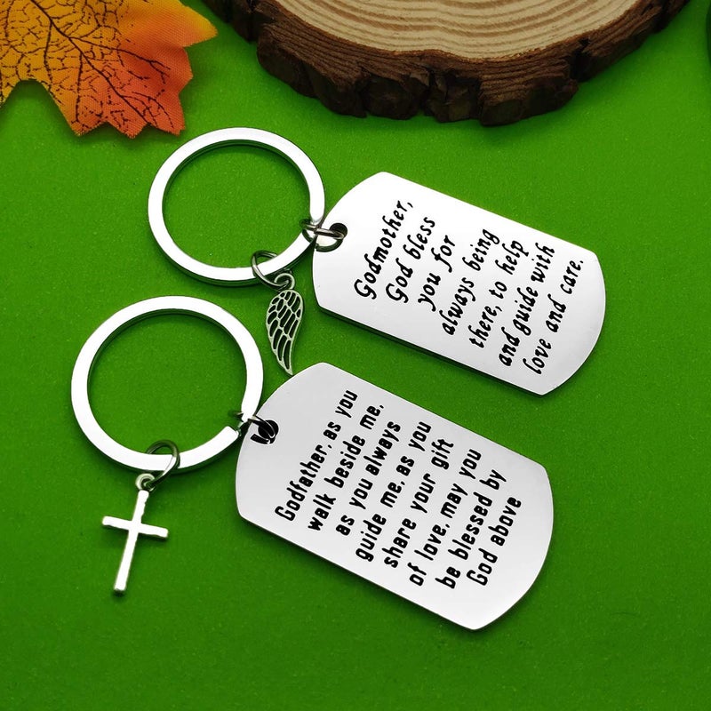 Baipilu Godparent Gifts from Godchild Godmother Keychain Godfather Keychain Christening Gift for Godmother Godfather Baptism Jewelry Present for Godparent (2 Pack) First Communion Present - Image 4